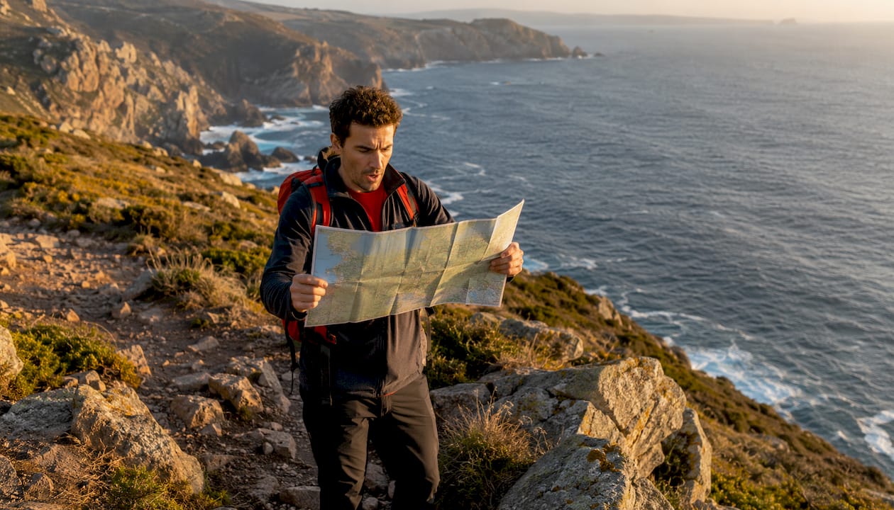 Senderista contemplando el mar desde el mirador de Monte Corpiño