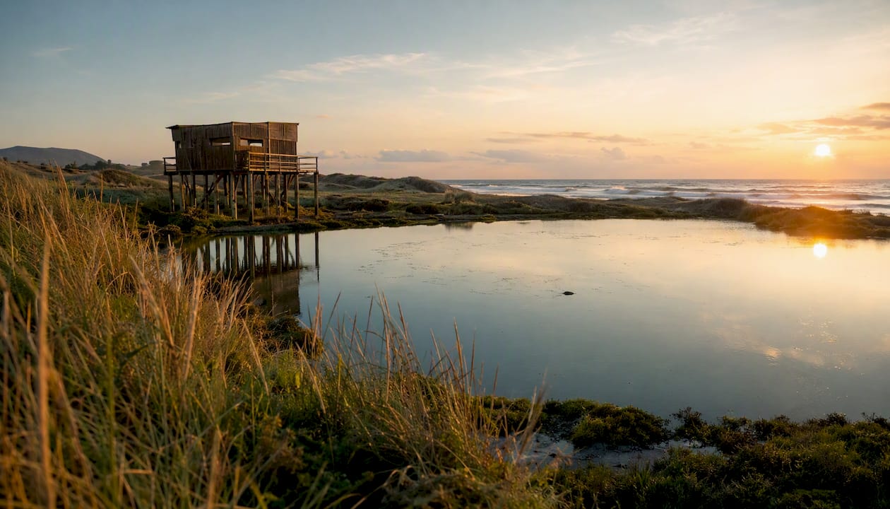 Playa de Traba y laguna costera con observatorio de aves