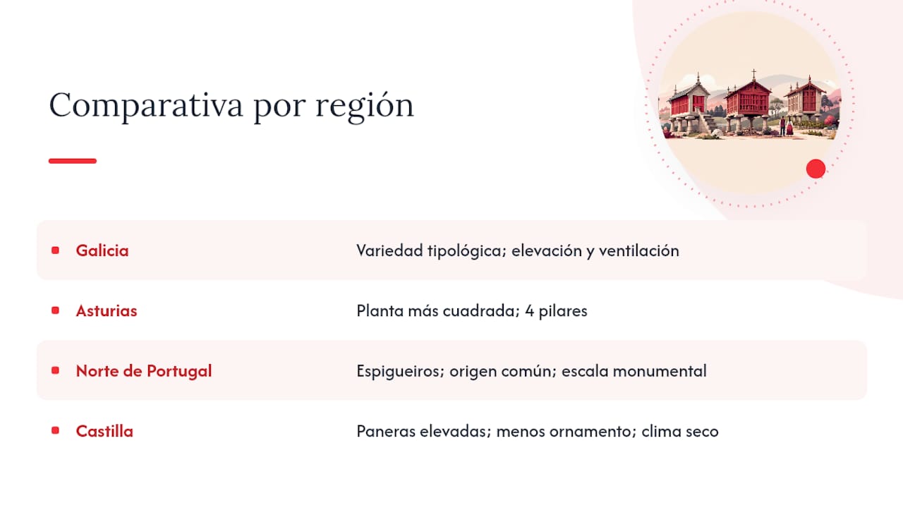 Comparación de hórreos ibéricos según su forma y materiales