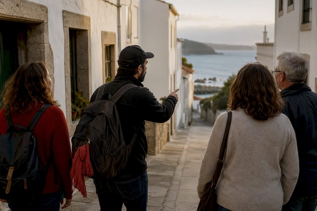 Grupo recorriendo Camariñas con guía local