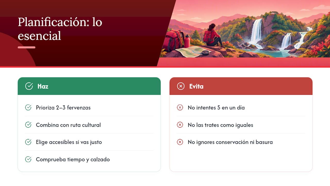 Lo que de verdad importa al planificar una ruta de fervenzas — overview diagram