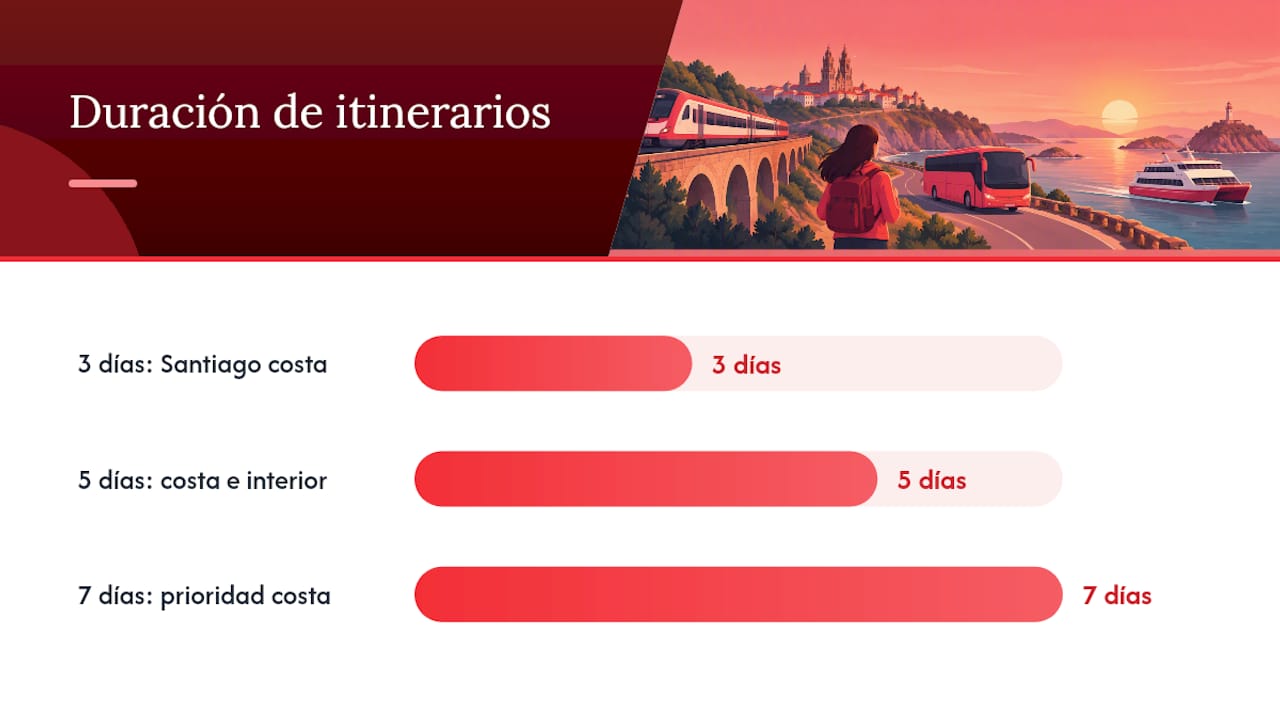 Itinerarios prácticos sin coche: propuestas de 3, 5 y 7 días — overview diagram